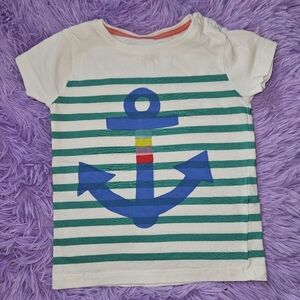 Mini Boden Blue and Green Striped Anchor Tee | 18-24 Month